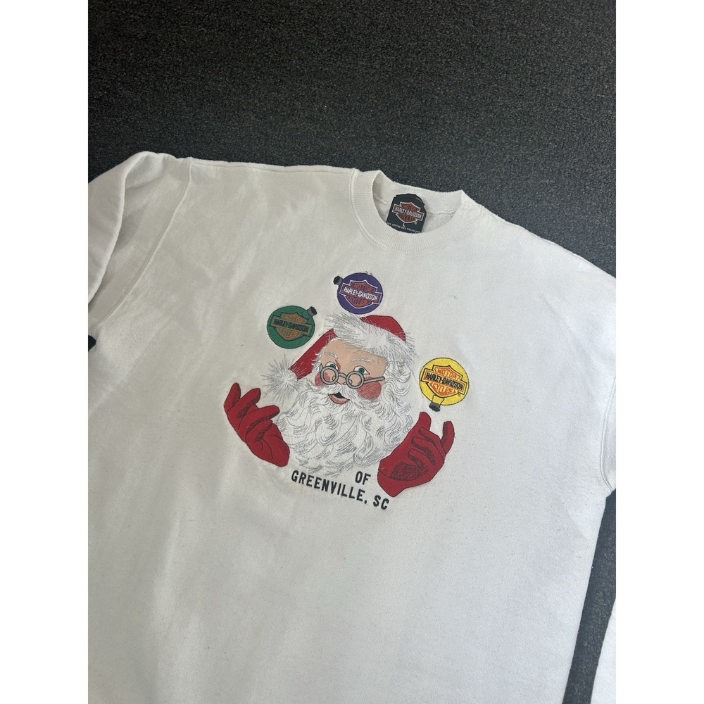 Vintage Harley Davidson Crewneck Christmas Sweater White Mens Size‎ Large Santa